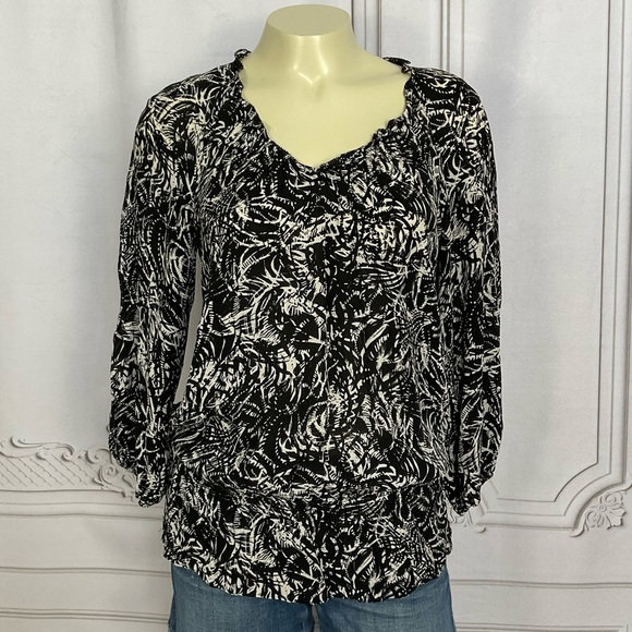 Semantiks Tops - Semantiks Black & Cream 100% Silk Peplum 3/4 Sleeve Women’s XS Blouse